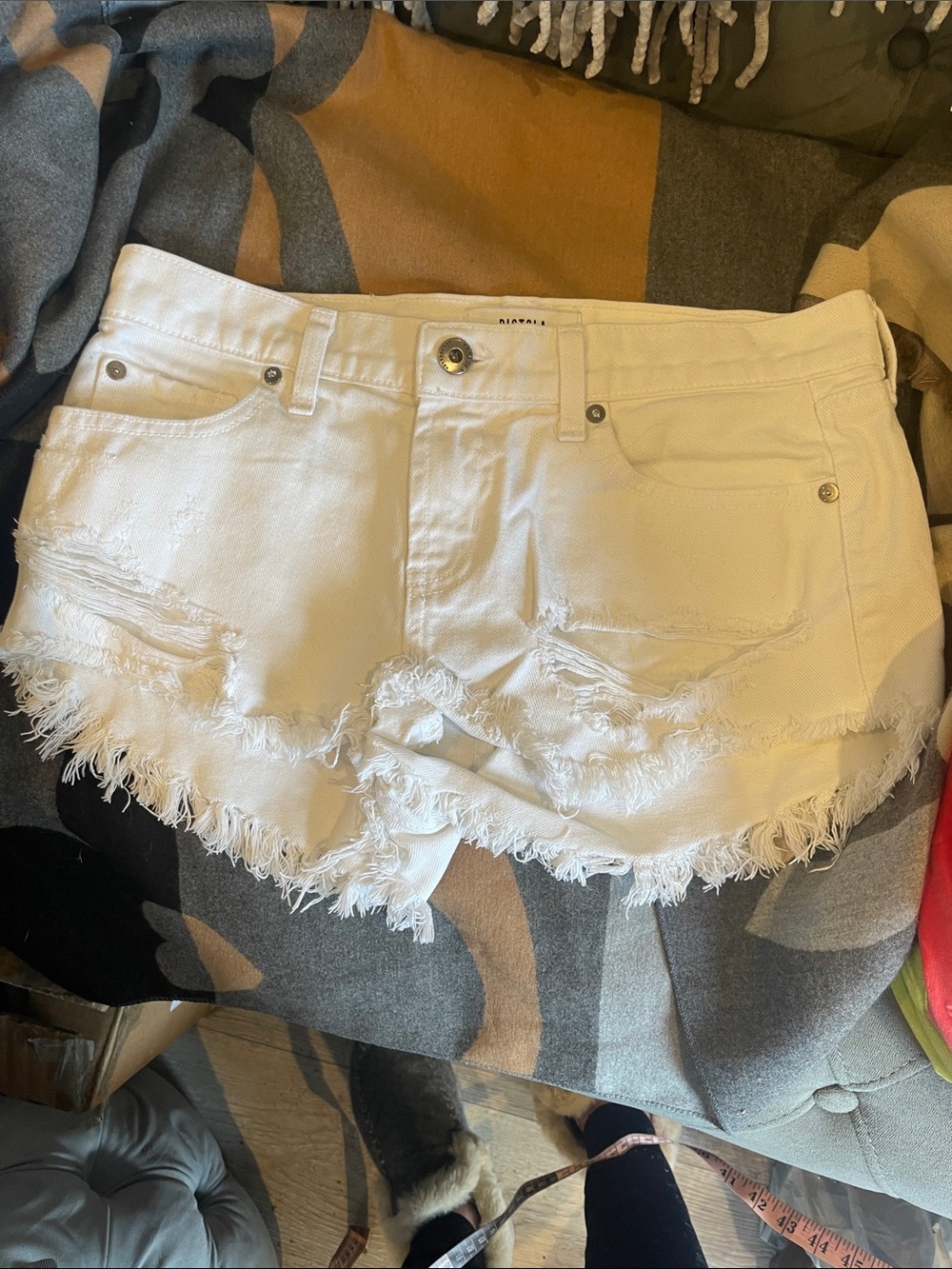 pistola White Frayed Hem Distressed Denim Shorts